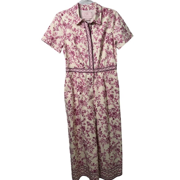 Gal Meets Glam Women's 6 Red/Cream Darla Wide Leg Cottage‎ Jumpsuit